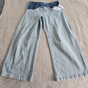 Frayed Two-toned Low Slung Mix Baggy Barrel Denim Jeans Size 30 NWT Frayed Waist
